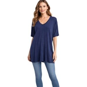 J. Jill Double V Elbow-Sleeve Tunic Casual Top Blue Size XL Tall